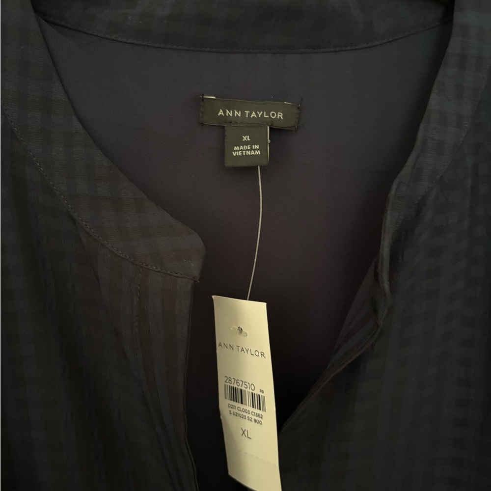 Ann Taylor Navy Ruffled Button-Front Blouse - Picture 2 of 4